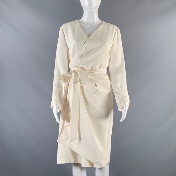 PARTOW Size 10 Cream Silk Long Sleeve Dress - Picture 1 of 7